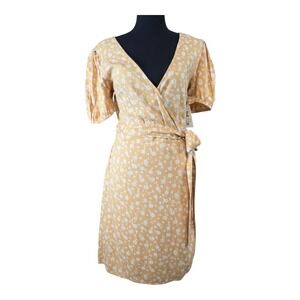 Billabong Hot Tropics‎ Wrap Dress Floral Print Short Sleeve Khaki Women Size XL